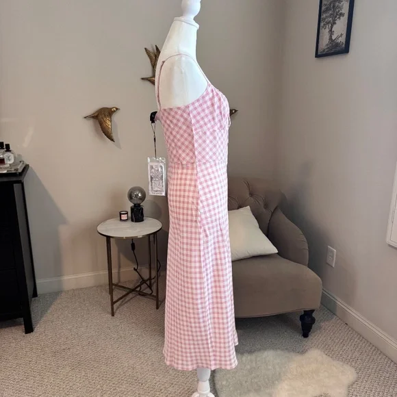 NWT Realisation Par Elsa Silk Midi Dress in Pink Gingham Size Medium M - Picture 7 of 11